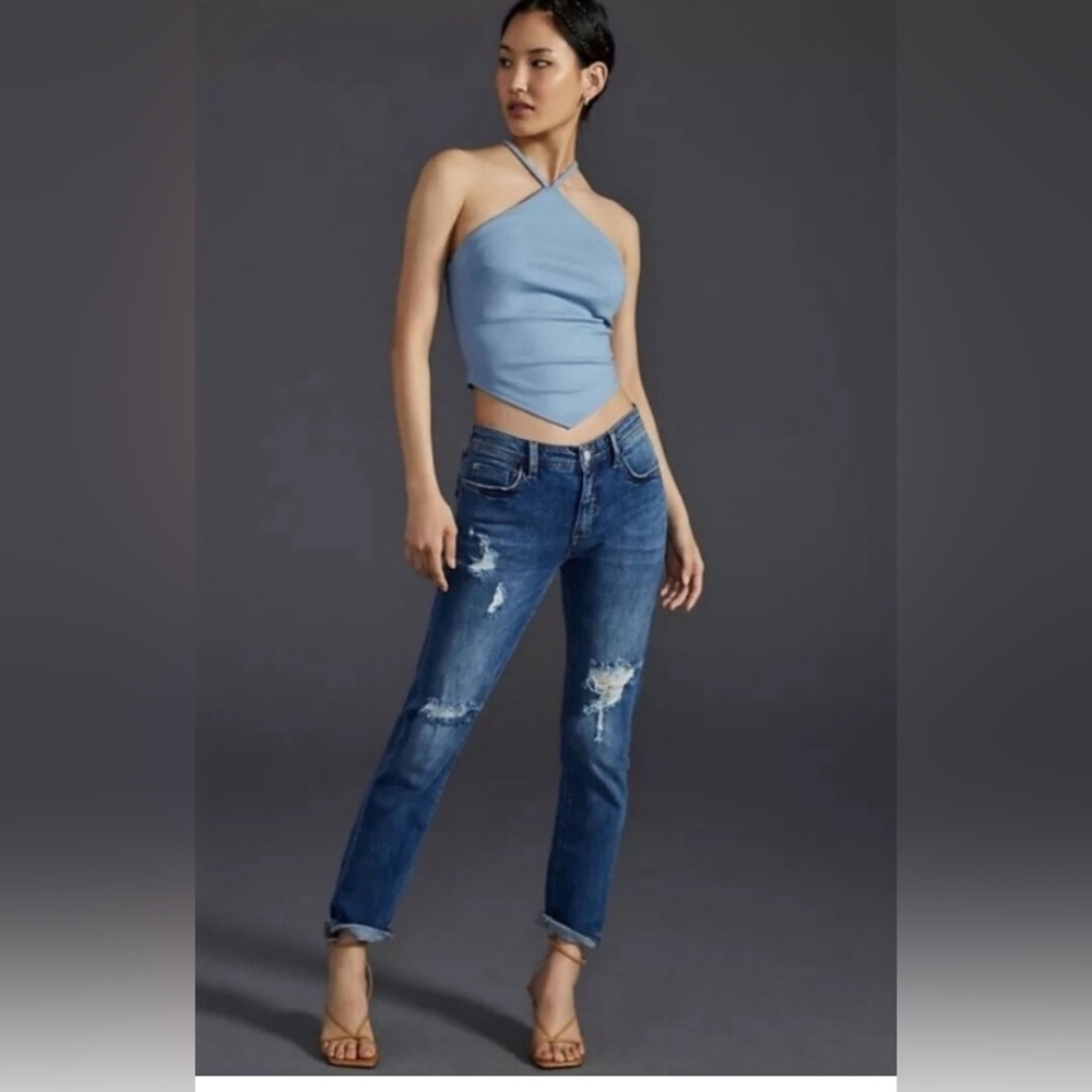 Anthropologie Pilcro Slim Boyfriend Crop Distressed Jeans 27 C3